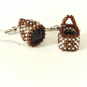 Delica dark topaz beaded basket earrings